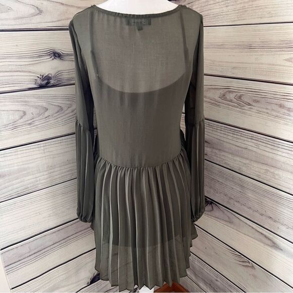 Lulus Olive Green Pleated Long Sleeve Swing Dress - Picture 10 of 11